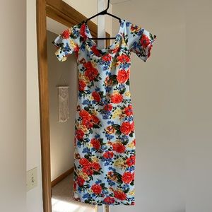 Off- shoulder floral bodycon dress by Bisou Bisou